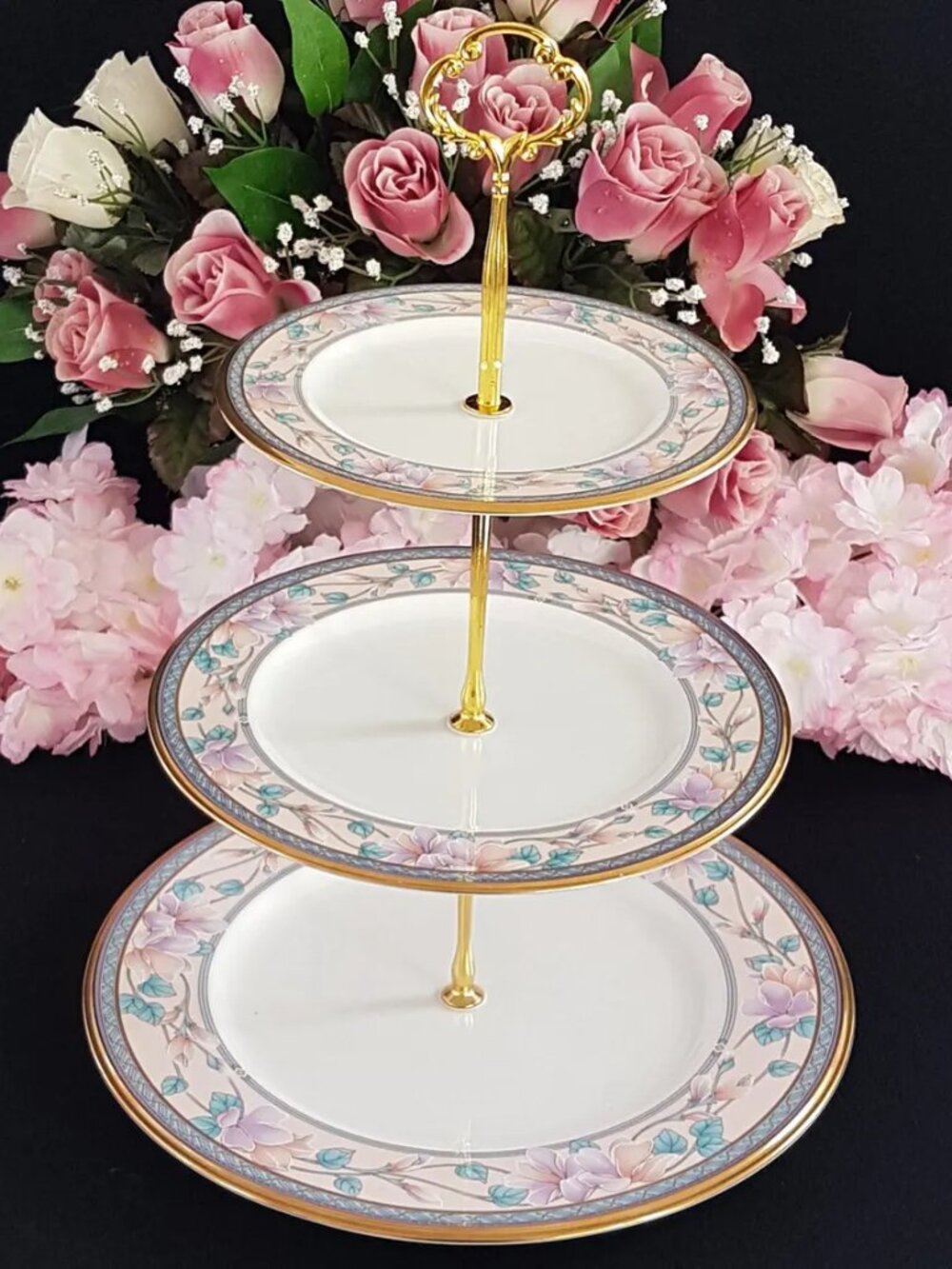 3 Tier Cake Stand Noritake Bone China Tiered Plate Serving Tray Floral Wedding